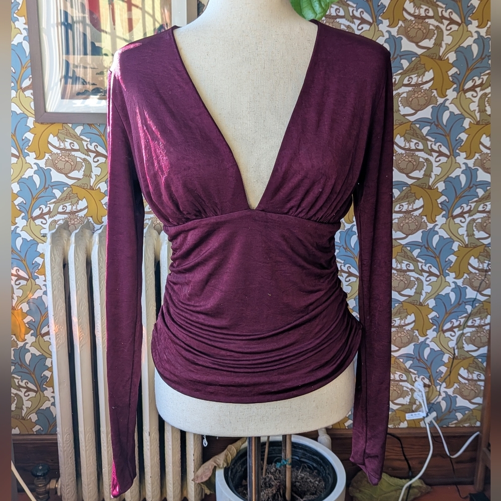 Reformation Deep V-Neck Burgundy Blouse